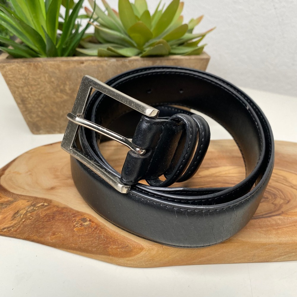 Brooks Brothers 346 Black Genuine Leather Belt‎ Silver Buckle Mens Size 36